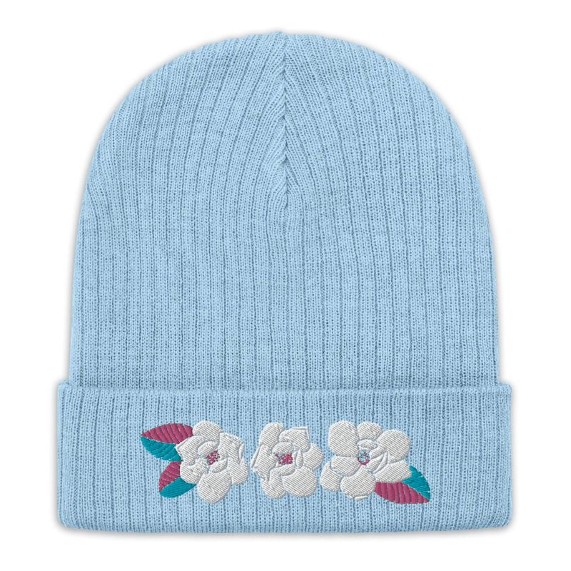 Beanie Embroidery Blue Floral Unisex