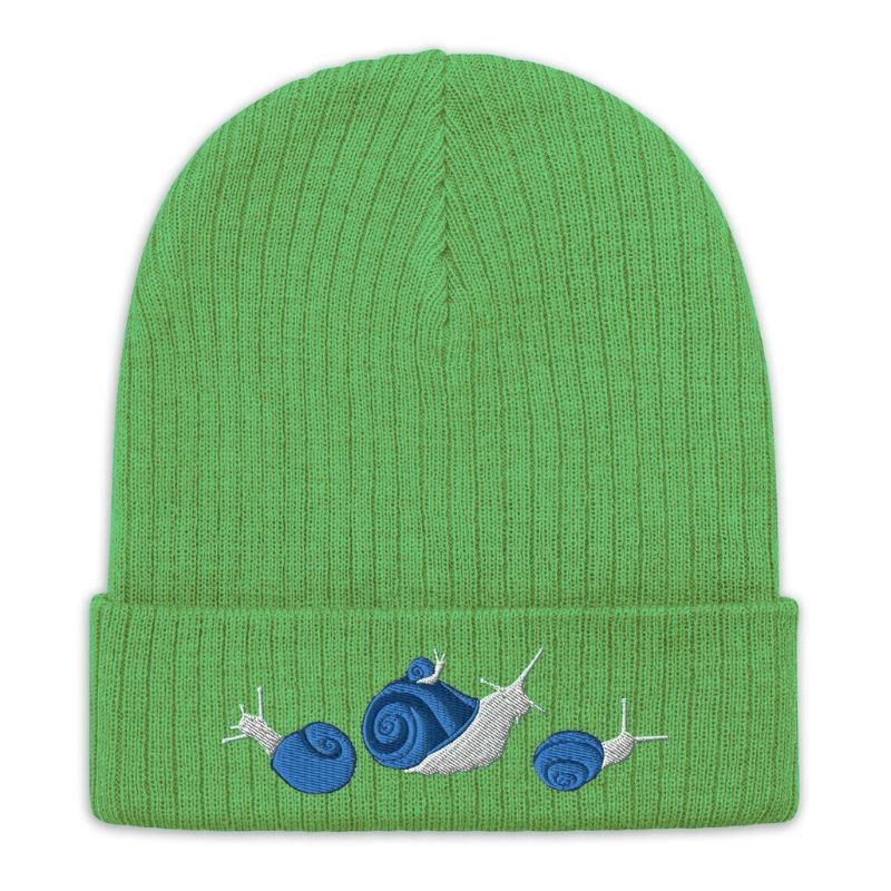 Beanie Embroidery Green Snails Unisex