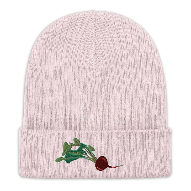 Beanie Embroidery Pastel Pink Radish Unisex