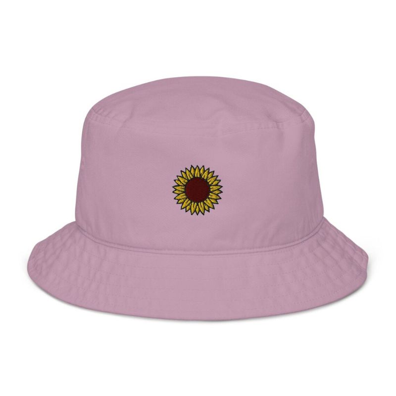 Embroidered Pink Sunflower Bucket Hat Unisex